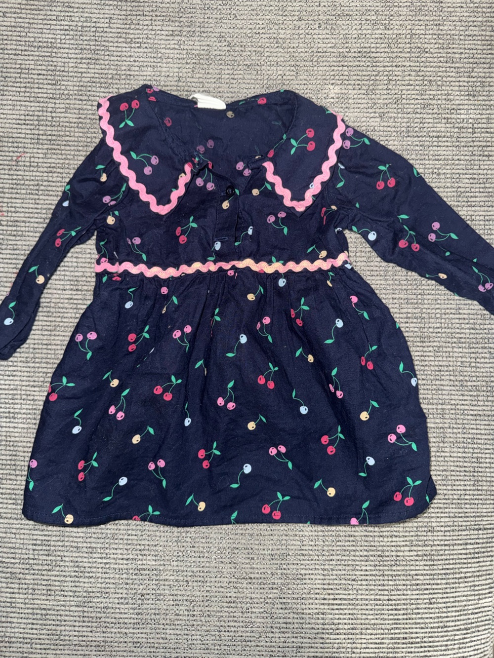 GAP Navy Cherry-Print Dress with Pink Trim